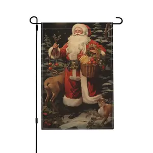 Christmas Garden Flag, Double Sided Santa Claus & Reindeer Pattern Flag, Outdoor Decoration, Yard Decoration, Garden Decoration, Patio Decoration, Lawn Decoration