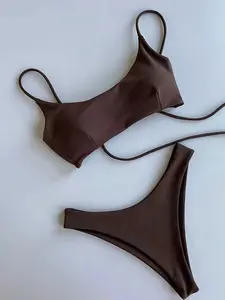 European/American style sexy solid-color women's strapless back-buckled bikini swimsuit