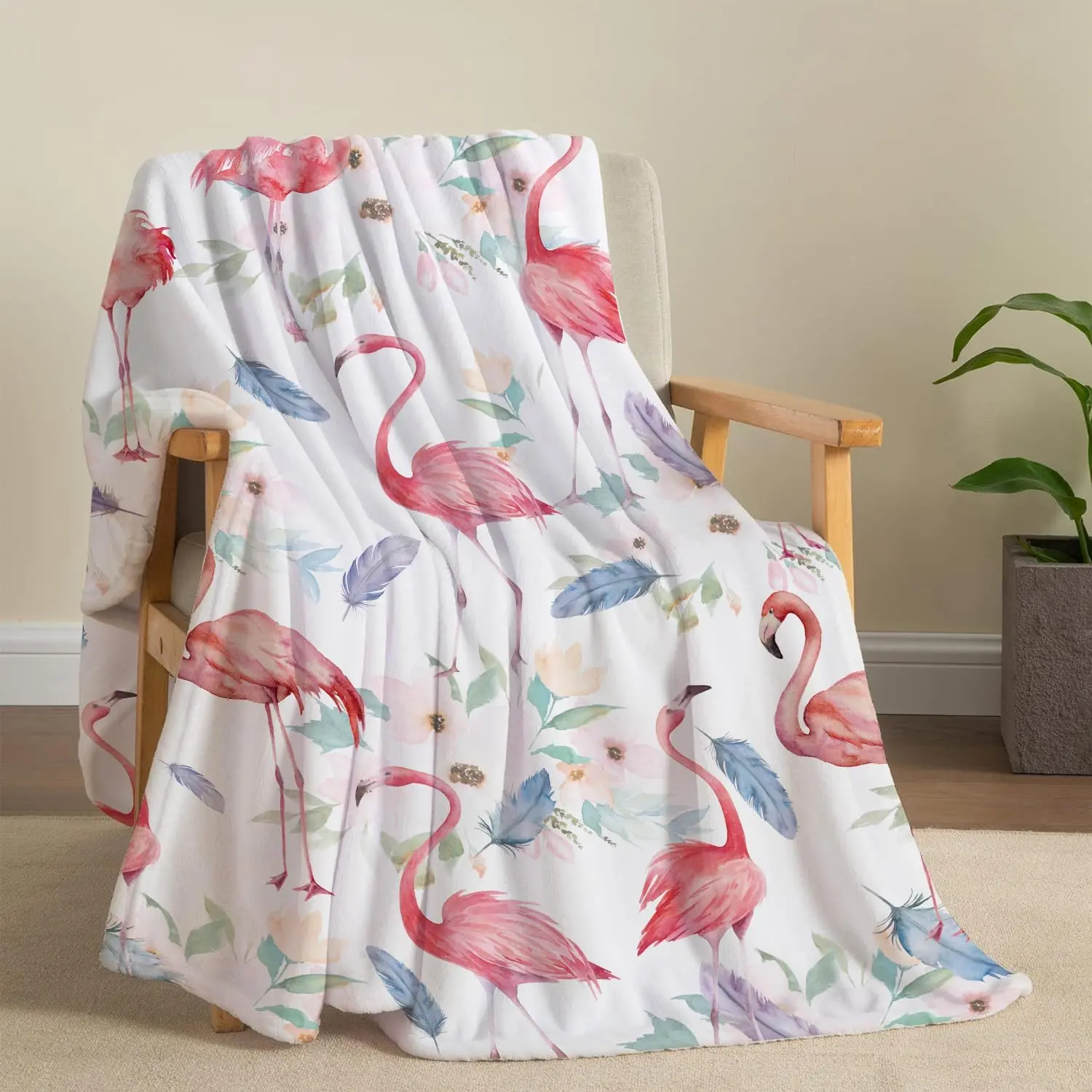 Flamingo Blanket Watercolor Flower Throw Blanket Flamingo Animal Throw Blanket Ultra Soft Flannel Throw Blanket Lightweight Cozy Fluffy Plush Blanket for Bed Couch Sofa 50" X 60"