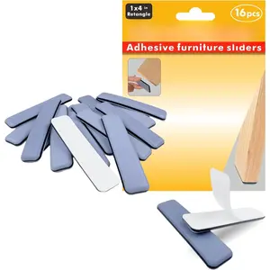 16 count PTFE(Teflon) 1" x4" Rectangle Furniture Glides , Furniture  for Carpeted & Hardwood Floors, Rectangle Self-Adhesive Floor Protector Pads,Furniture  Protectors