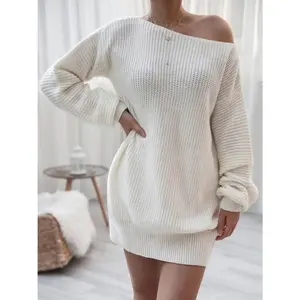 Rib-Knit Mini Sweater Dress for Women - Casual Comfortable Chic - Basic