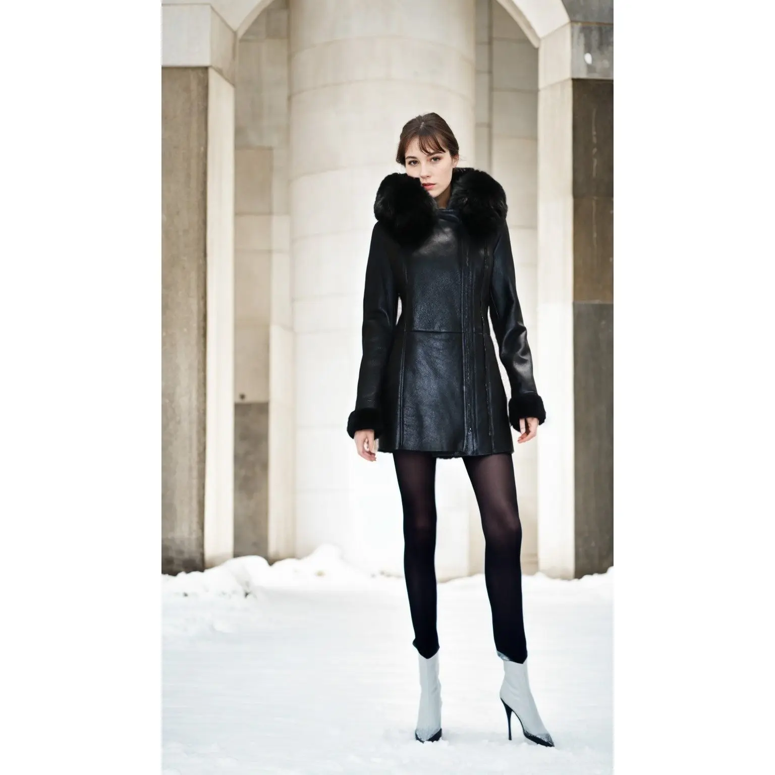 Anne Inferno Women's Sheepskin Shearling Coat with Fox Fur