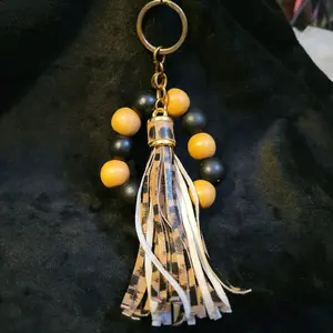 Black and Tan Cheetah Print Keychain with Keyring and Tassel