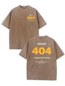 Double Sided Washed Brown ERROR 404 Human Not Found Funny Tech Text 100% Cotton Oversized Tee | Vintage Style for All Seasons, Casual Wear & Outdoor Activities, Meme Humor Holiday Gift