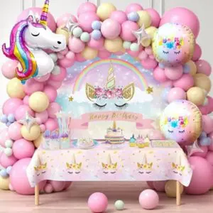 141pcs pink unicorn party decorations birthday supplies for girls unicorn balloon arch kit backdrop tablecloth foil balloon unicorn themed party supplies rainbow unicorn birthday decorations