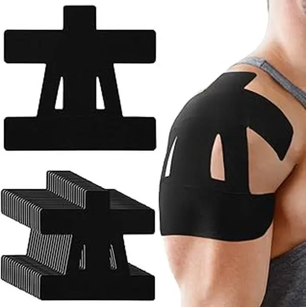Precut Shoulder Kinesiology Strapping Tape for Men & Women - Waterproof, Breathable Athletic Support & Pain Relief for Basketball, Gym, Camping | Father's Day Gifts