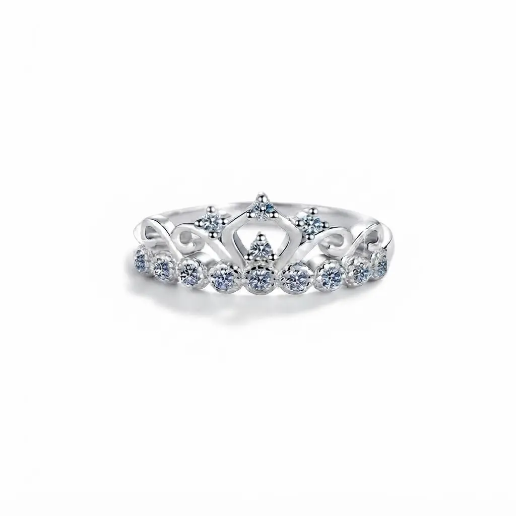 [EVA Jewelry] Crown Band 925 Sterling Silver Synthetic Moissanite Ring
