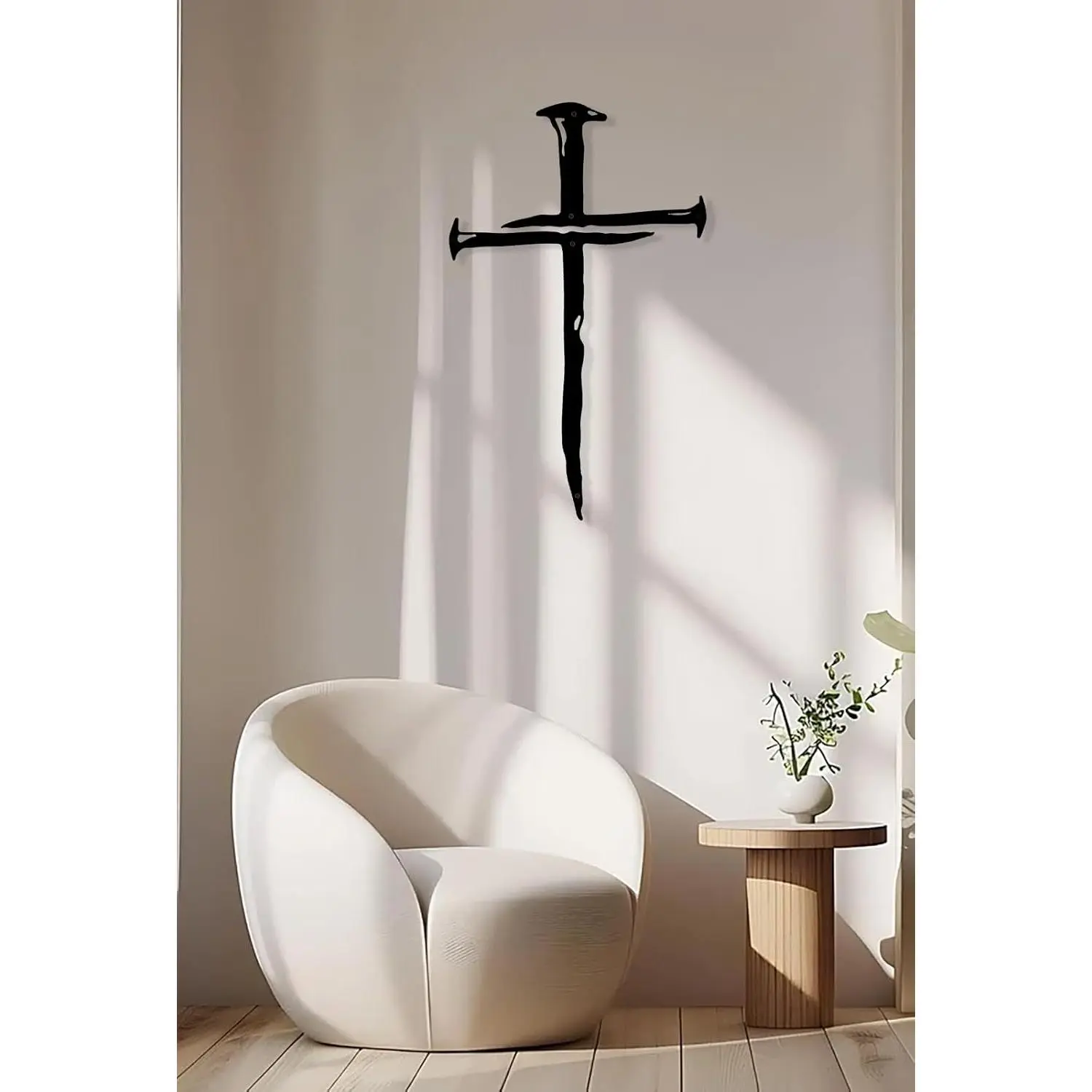 Religious Metal Wall Cross Decor, Iron-Steel Traditional Design, Minimalist Home Church Decor, Vacuum Packed Split Cut Christian Baptism Wall Art