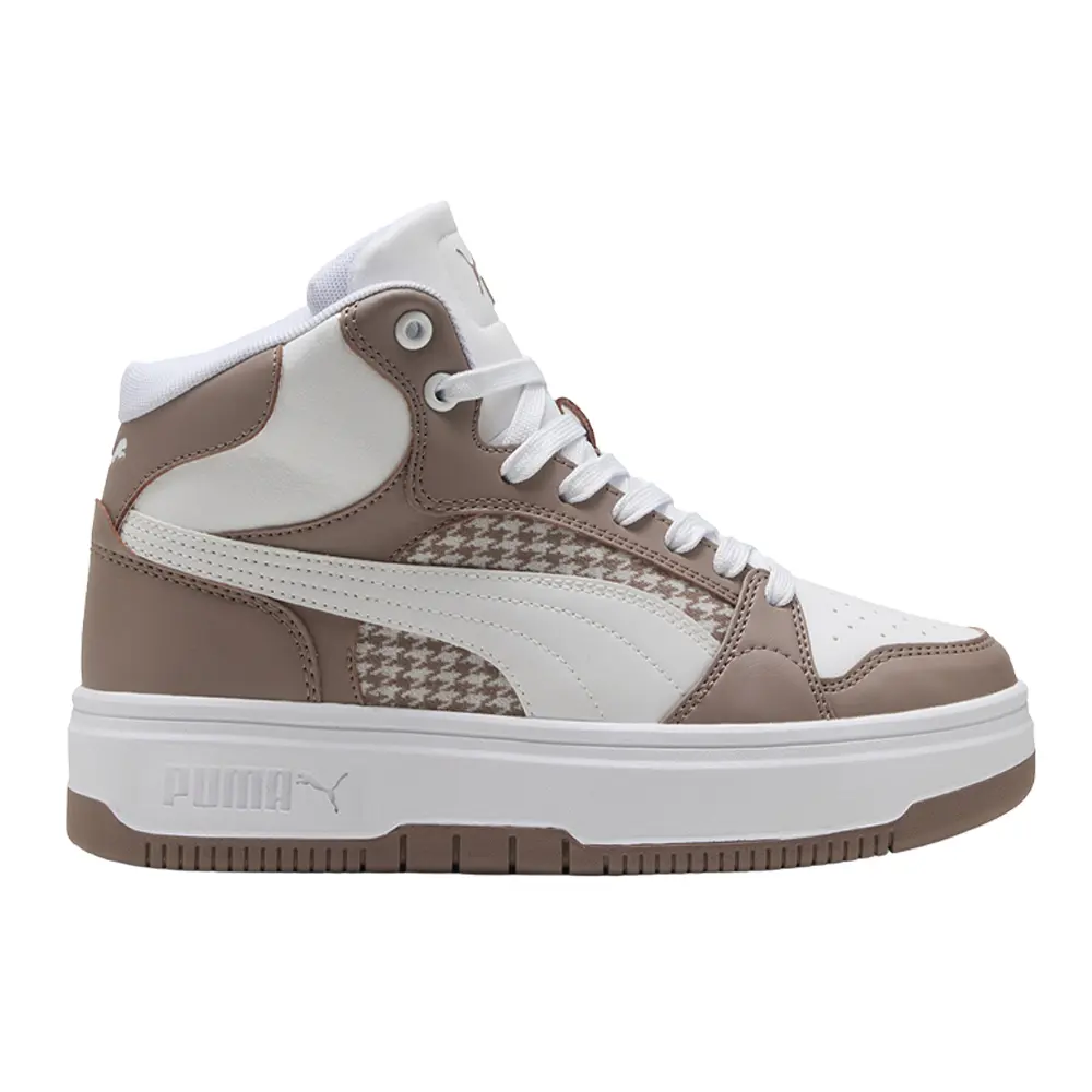 PUMA Womens Rebound Femme Mid Houndstooth Lace Up Sneakers Shoes Casual - Beige
