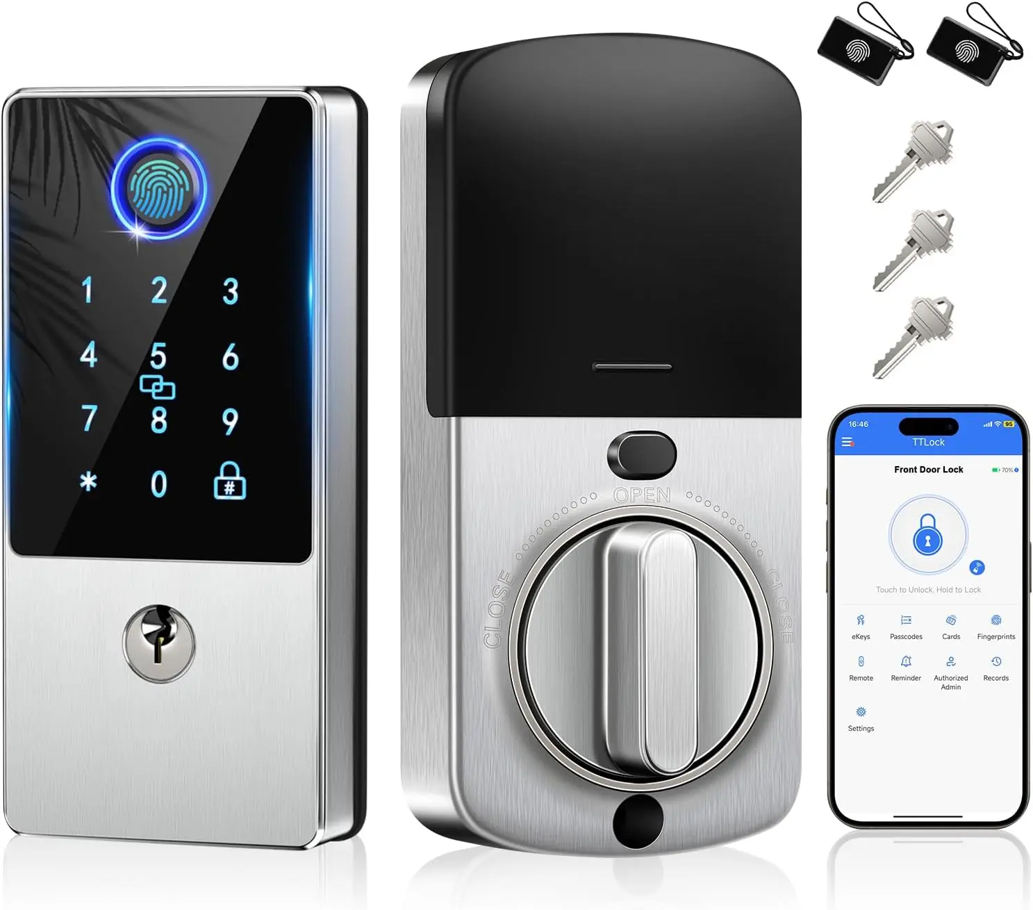 Smart Door Lock Deadbolt, Keyless Entry Door Lock with Fingerprint & Keypad,App Control,Auto Lock,Electronic Digital Lock for Front Door Home Apartment Rental,Easy Installation,Satin Nickel Silver