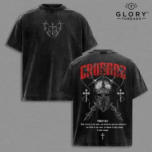 Psalm 18:2 Christian Warrior Vintage Washed Oversized T-Shirt, Heavy Cotton Faith Armor of God Graphic Tee, Crusader Cross Streetwear, Unisex Religious Shirt, Biblical Strength Apparel for Believers