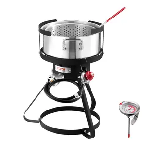 【FathersDayGift】 VEVOR 10 Qt Fish and Wing Fryer, Aluminum Propane Fish Fryer Kit, Outdoor Deep Fryer Seafood Pot with Thermometer, Strainer Basket, and 54,000 BTUs Propane Burners, for Outdoor and Backyard Cooking