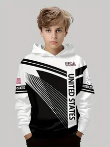 Boys Hooded Sweatshirt with Vibrant Print, Casual Comfortable Polyester Blend, Long Sleeve, Perfect for Sports Enthusiasts, Graphic Casual Hoodie