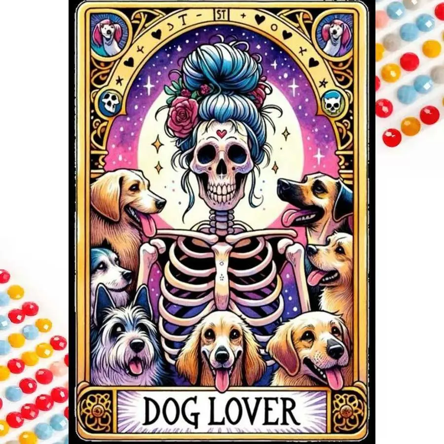 Dog Lover Tarot Card Pattern DIY Diamond Arts Colorful Painting Kit without Frame, Diamond Pattern Design, DIY 5D Diamond Arts Colorful Painting Kit, Wall Art Decor for Home, Halloween, Diamond Painting Kits