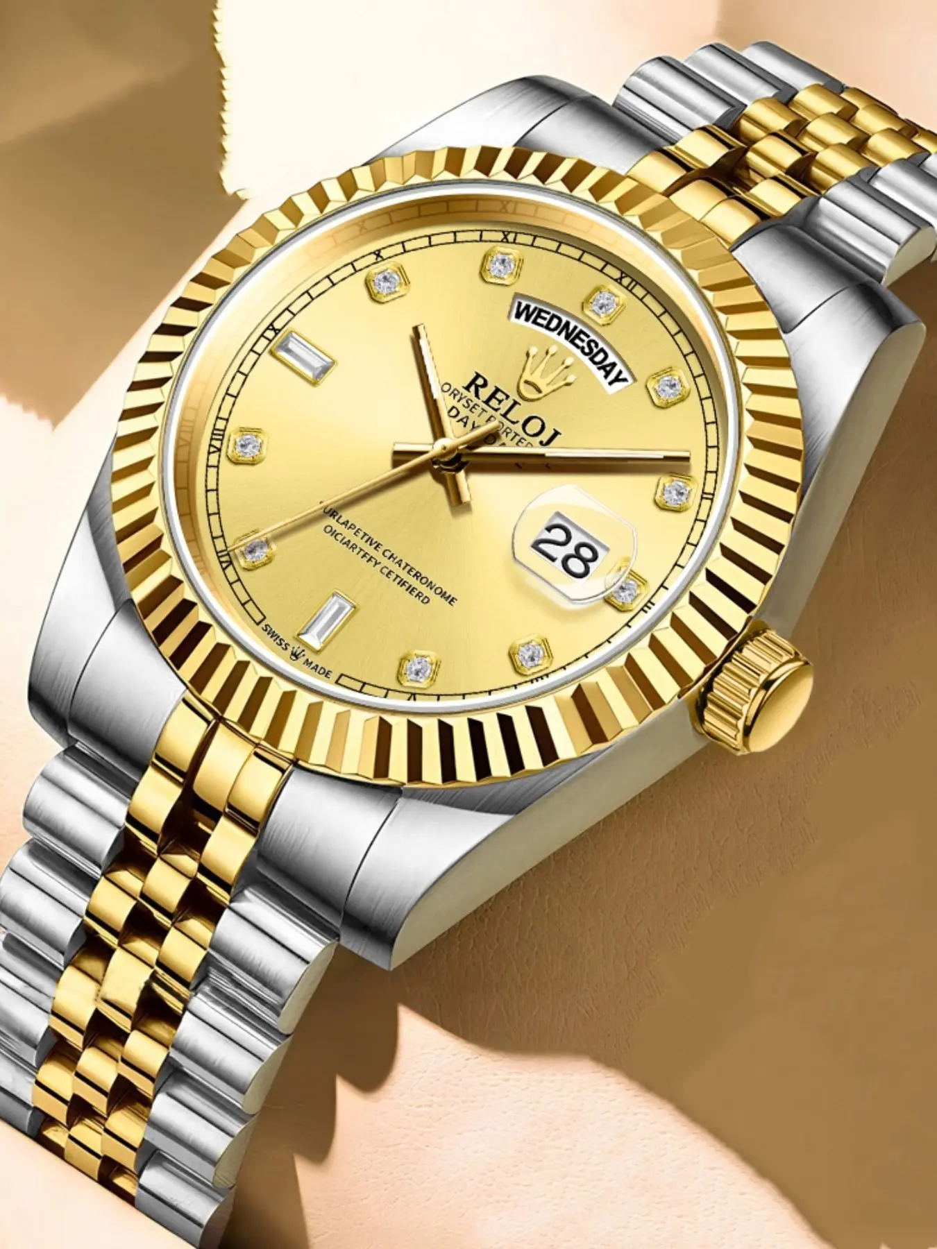 Luxury Business Men's Watch, Quartz Analog Wristwatch, Round Dial, Waterproof Calendar Display, Butterfly Buckle Stainless Steel Strap, Casual Style, All Seasons, Quartz Wristwatches