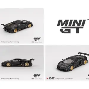 MINI GT 1087 RHD Version Black Lamborghini Aventador Model Car with Gold Wheels
