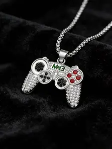Stylish Stainless Steel Necklace with Gemstone Game Controller Pendant, Unisex Gift for Gamers, Perfect for Special Occasions