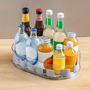 Fridge Organizer Set, 360° Rotating Space-Saving Clear Plastic Trays, Detachable for Kitchen Cabinet & Pantry Storage Solution, Fridge Organizer Bins