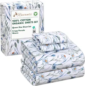 Ruvanti 100% Organic Cotton Percale Sheet Set – Ultra Soft Hotel-Quality Bedding with Deep Pockets, Breathable, Elegant Design, Soft Touch, OEKO-TEX Certified