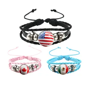 Unisex 2026 Multi-Layer Braided Leather Bracelet, Creative Flag Football Pattern Wrist Jewelry for Outdoor, Daily Matching