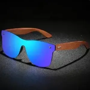 Men's Lightweight Frame Glasses, Blue Lenses, Wooden Frames for Stylish Outdoor Sports & Cycling Leisure Wear