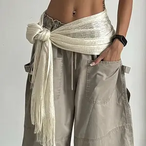 Women Belly Dancing Outfits Hip Hop Solid Colors Tassel Hip Scarf Wrap Skirt for Party Nightclubs Rave Costume