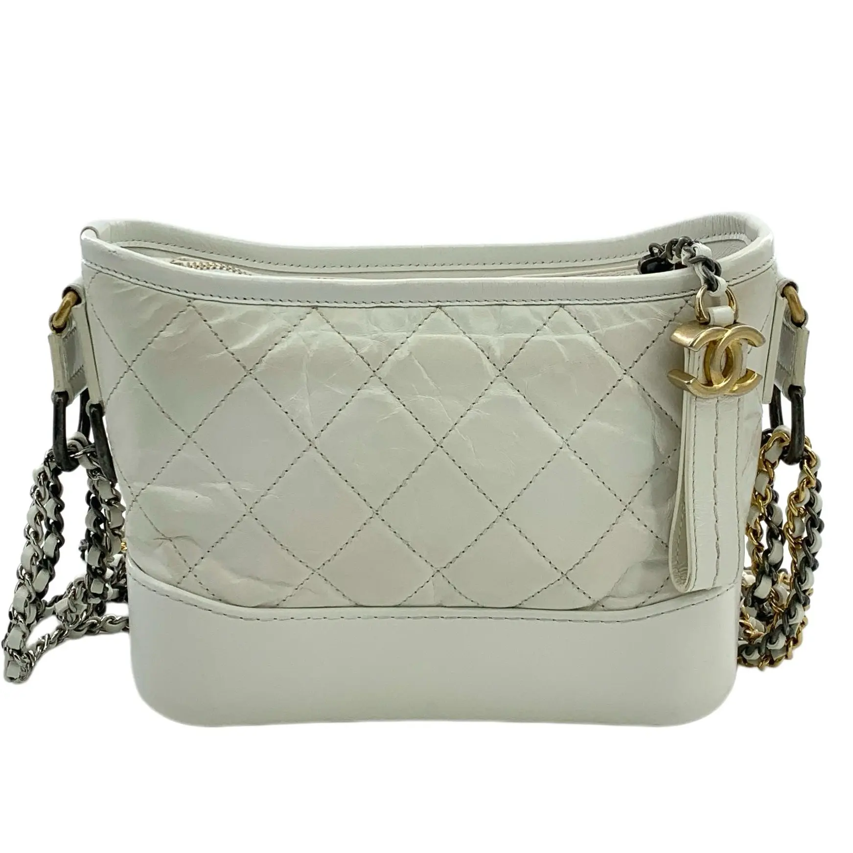 Pre-owned CHANEL Leather Shoulder Bags CALUXB Aged Calfskin Quilted Small Gabrielle Hobo Grey