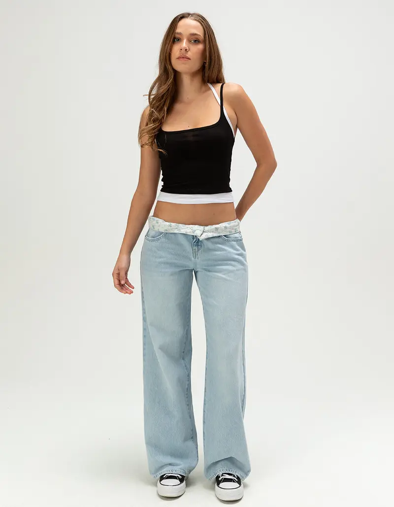 RSQ Womens Fold Over Waistband Baggy Jeans