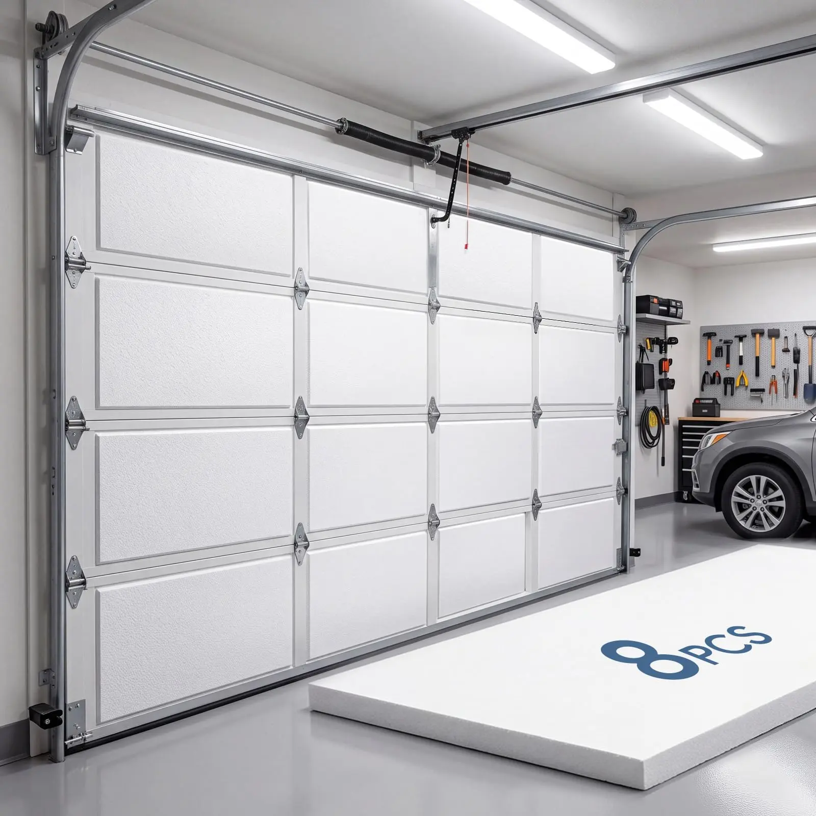 8 Pack Generic Garage Door Insulation Kit, R-Value 4.0 EPS Foam Panels  1.25"x20"x54" White EPS Foam Insulation Panels for Garage Doors Thermal Comfort,One Car Garage (Low Density Non-Laminated)
