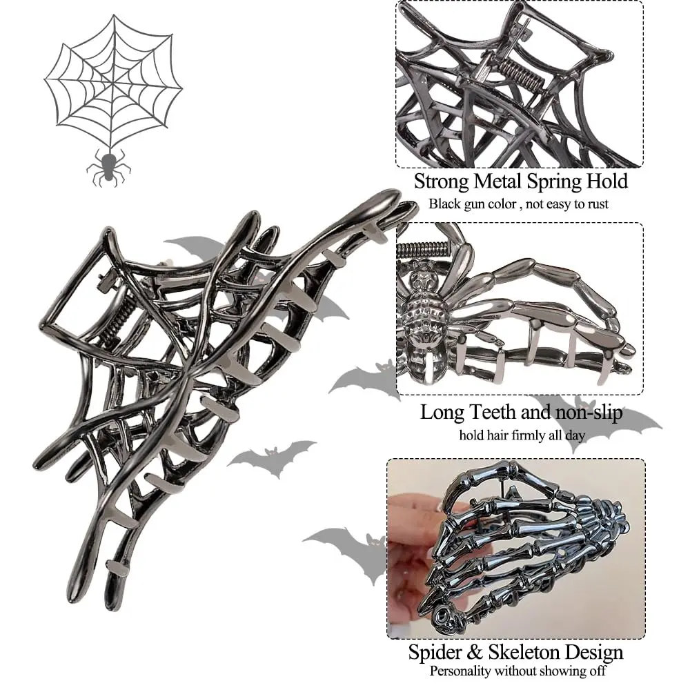 3PCS Black Spider Web Skeleton Hand Skull Hair Claw Clips for Women And Girls 3PCS Black Spider Web Skeleton Hand Skull Hair Claw Clips  main image 3