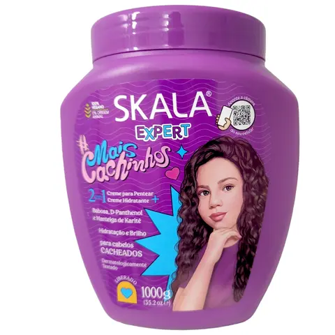Skala Expert More Curls 2-in-1 Hair Treatment Cream (1000g) - Vegan, Plant-Based Moisturizing Haircare for Girls’ Hair, Safe Daily-Apply, Curl Definition, Anti-Frizz, Shine, Deep Hydration