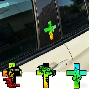 Cross stickers, featuring a Jesus design in the shape of a cross, suitable for motorcycles and cars. Laser decals, this decorative car sticker is easy to apply, with a stylish and attractive cross design that enhances visual appeal.