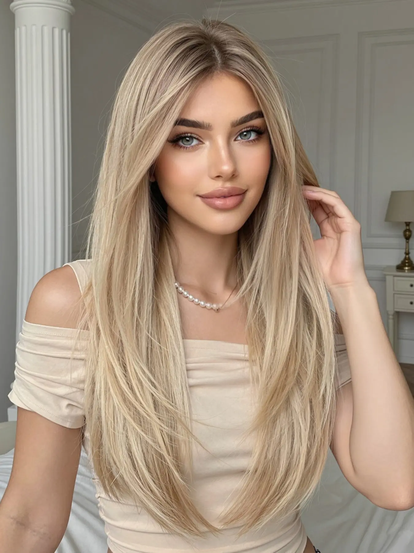 Honey Blonde Straight Wig ✨ Dark Root Accents  | Heat Resistant Fiber Synthetic Material Wigs Hairstyle Wigs
