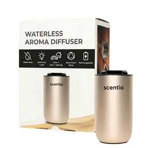 Scentia MiniPod Black Waterless Diffuser for Essential Oil, Smart Car Air Freshener with 3 Mist Levels & 3 LED Light Colors, Auto On/Off Rechargeable, Portable Scent Air Machine, Mother's Day Gift