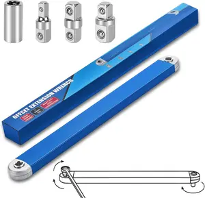 Offset Extension Wrench,15 Inch Impact Ready Socket Wrench Extender Tool Set and 3/8" Square Drive Adapters, Zero Degree Ratchet Tool for Car Blue