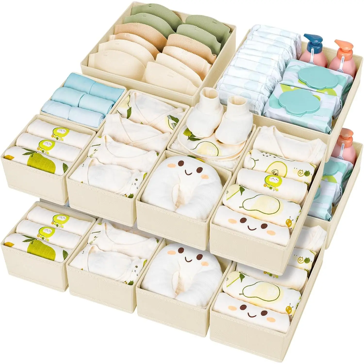 Drawer Organizer Clothes 15 Pack - Foldable  Organizers and Storage & Dresser Organizer for Bedroom, Closet -  Organization Dresser Dividers for underwear, Sock,Bra, Belt, Tie, Beige