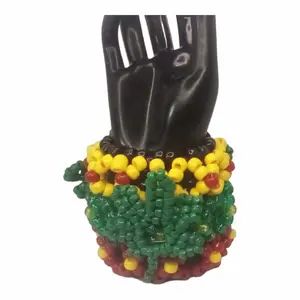 Epic MJ Kandi Rotating Cuff-3 Green Leaf Rotate Around The Wrist-Sparkle Pony Beads-Rasta Colors-EDC kandi Bracelet