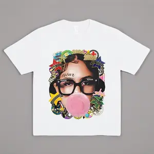 Y2K Streetwear Women's Graphic T-Shirt Colorful Bubble Blowing Print with Glasses & Geometric Patterns 100% Cotton Round Neck Casual Top Machine Washable Urban Fashion Tee Trendy Streetwear Playful Design Vibrant Print Quality Casual Attire Womenswear