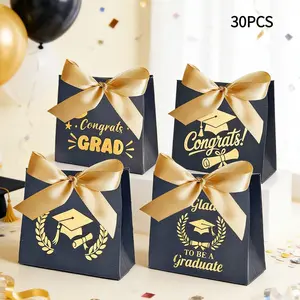 New Graduation Cap Candy Boxes, Doctoral Cap Shaped Favor Gift Boxes with Tassel, Kraft Paper Sweet Chocolate Treat Box Bags for Graduation Party Ceremony Congrats Grad Decor Supplies
