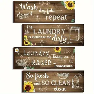 Laundry Room Decor, 4 Counts/set Wooden Wall Decor, Wall Art, School Decor, Office Decor Home Decor Signs for Laundry Room, Home Decor Products