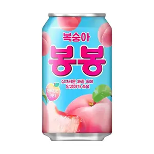 HAITAI Korean Peach Juice Drink with Real Fruit Pulp - 340ml Can, Refreshing Korean Beverage