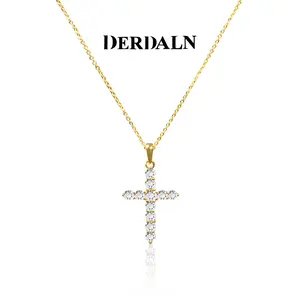 Cross Necklace for Women Yellow Gold Plated Sterling Silver Cubic Zirconia CZ Simulated Diamond Cross Crucifix Pendant Necklace Jewelry Easter Gift