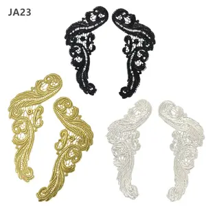 zsbszc new 5 pairs 22X11.5CM white black gold Lace Fabric embroidery patches Sewing Trim Wedding Dress Applique Lace patch JA23
