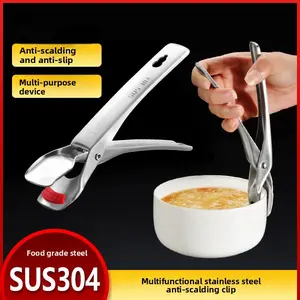2PCS Stainless Steel Kitchen Tongs - Heat Resistant & Non-Slip Grip | One-Handed Hot Pot Grabber for Bowls, Plates, Pans | Safe for Oven, Air Fryer, Microwave, Induction Cooker