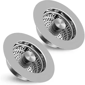 2 Pack Kitchen Sink Drain Strainer, 3 in 1 Sink Stopper Fits US Standard 3-1/2" Drains Sink Strainer with 304 Stainless Steel Pop Up Anti-Blocking Anti-Rust High Temperature Resistant