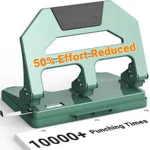 Heavy Duty 3 Hole Puncher, 40-Sheet Three Hole Punch Heavy Duty, 50% Reduced Effort Paper Punch, 10000+ Punching Times, Metal Hole Puncher 3 Ring w/Large Tray, Bulit-in S.S. Paper Guide, Green