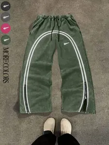 Men's and women's street fashion, Streetwear styles: casual, relaxed, straight-leg cotton pants with star pattern print, suitable for spring, autumn, daily use, school, sports