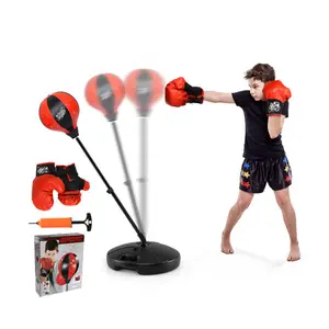 Kids Boxing Set with Height Adjustable Stand 32-48.5" Premium PVC PE Material Inflatable Bag Gloves Pump Fun Training Gear for Ages 3+