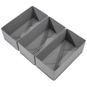 3-Pack Gray Sock Drawer Organizers - Collapsible Fabric Open Storage Bins with 3 Compartments for Underwear, Small Closet Home Organization
