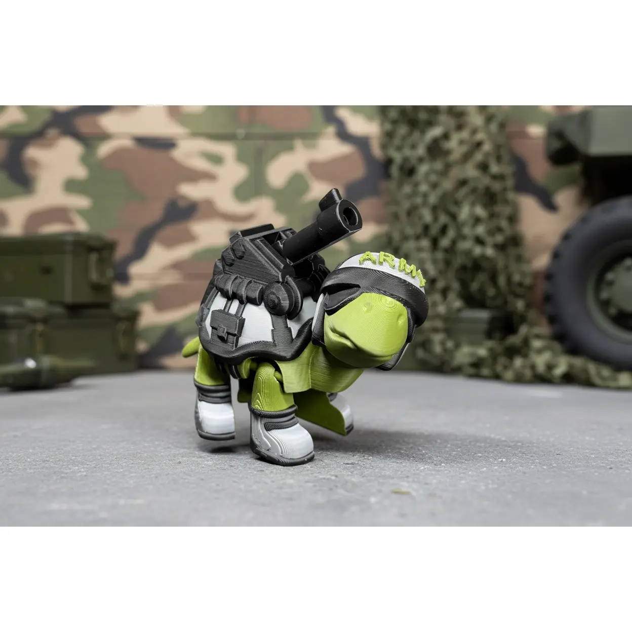 Army-Inspired Tank Turtle – Military Style Turtle Figurine – 3D Printed Desk Decor